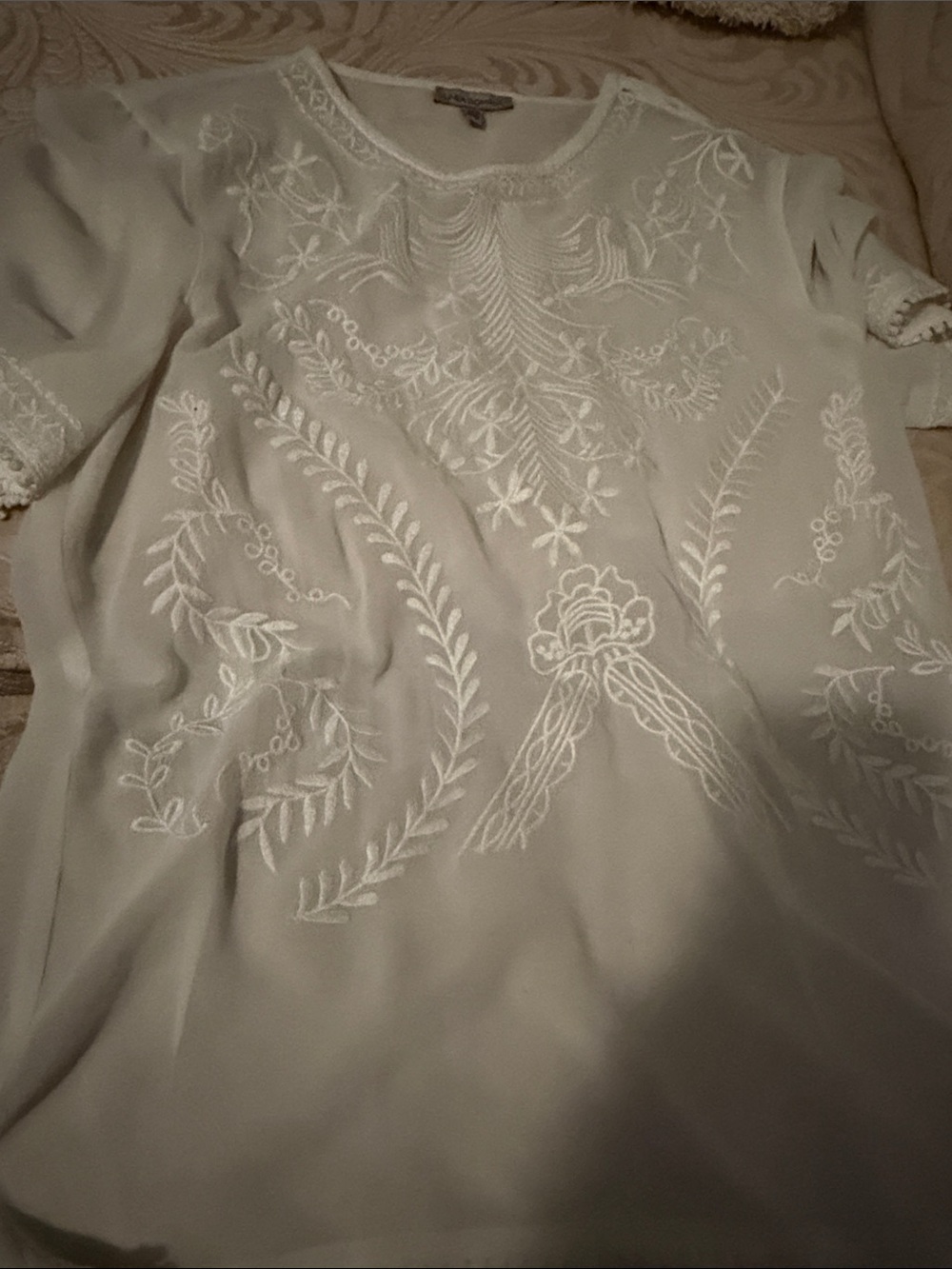 Embroidered Short-Sleeve Blouse in Cream